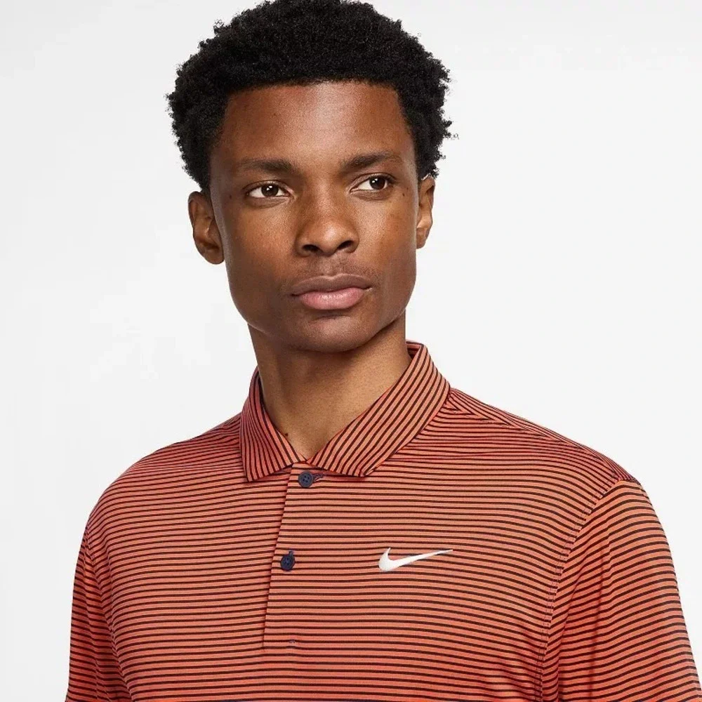 Nike Dri-FIT Victory Striped Golf‎ Polo Shirt FZ5647 Orange/Blue Men's Size XL